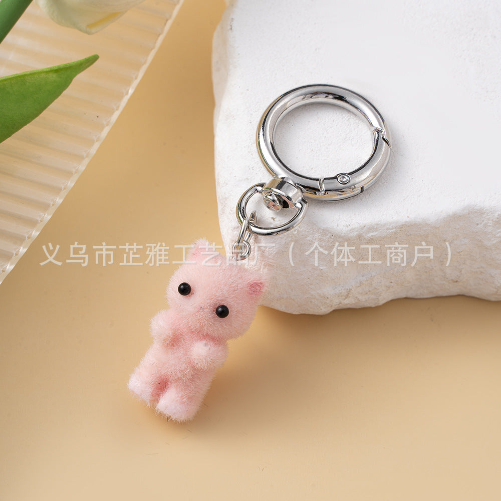 Wholesale  Heart Cute Flocking Cat Pearl Love Keychain
