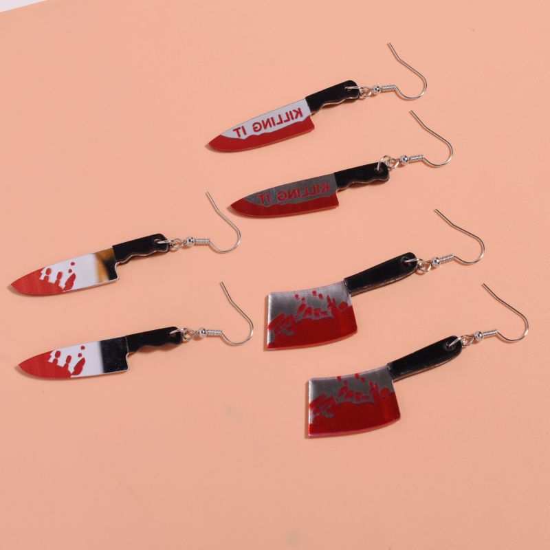 Wholesale Halloween acrylic exaggerated long kitchen knife earrings