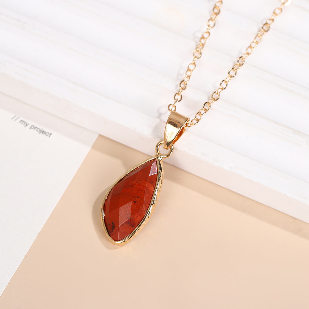 Wholesale Chic Water Drop Quartz Pendant Necklace Gold Plated Copper Frame Gift For Everyday Wear Boutique Resale