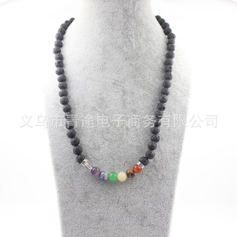 Wholesale 8mm colorful natural stone  volcanic stone beads colorful chain