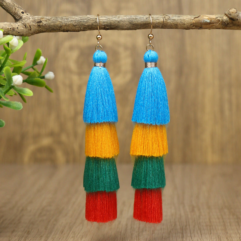 Wholesale Bohemian Tassel Earrings Long Color Matching Multi Layer Fashion Accessory