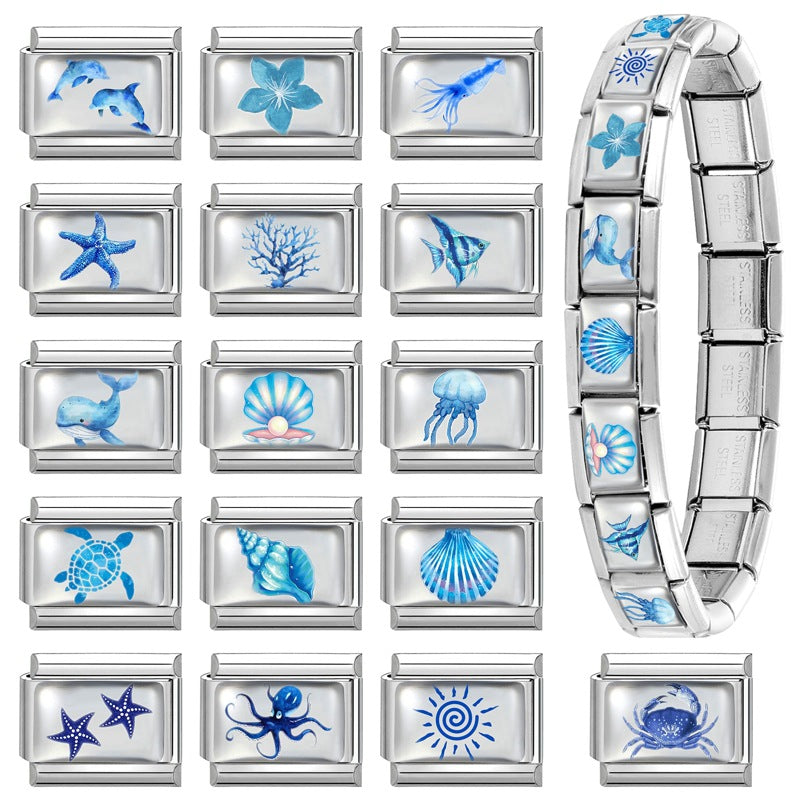Wholesale 9mm Italian Charm Starter Bracelets DIY Marine Series Stainless Steel Composable Bracelet
