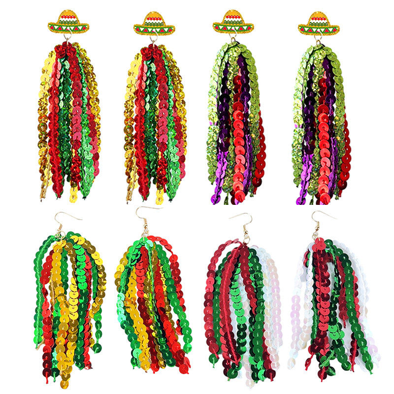 Wholesale Mexican May Festival hat elements Shiny tassel earrings