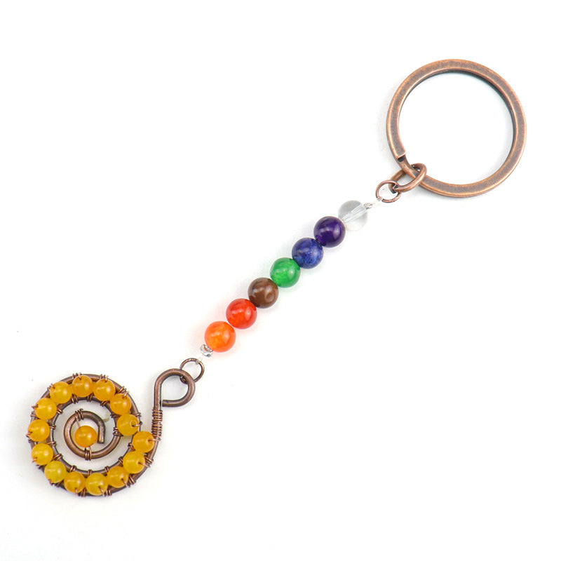 Wholesale Colorful Crystal Natural Stone Beads Spiral Keychain ACC-KC-HanX005