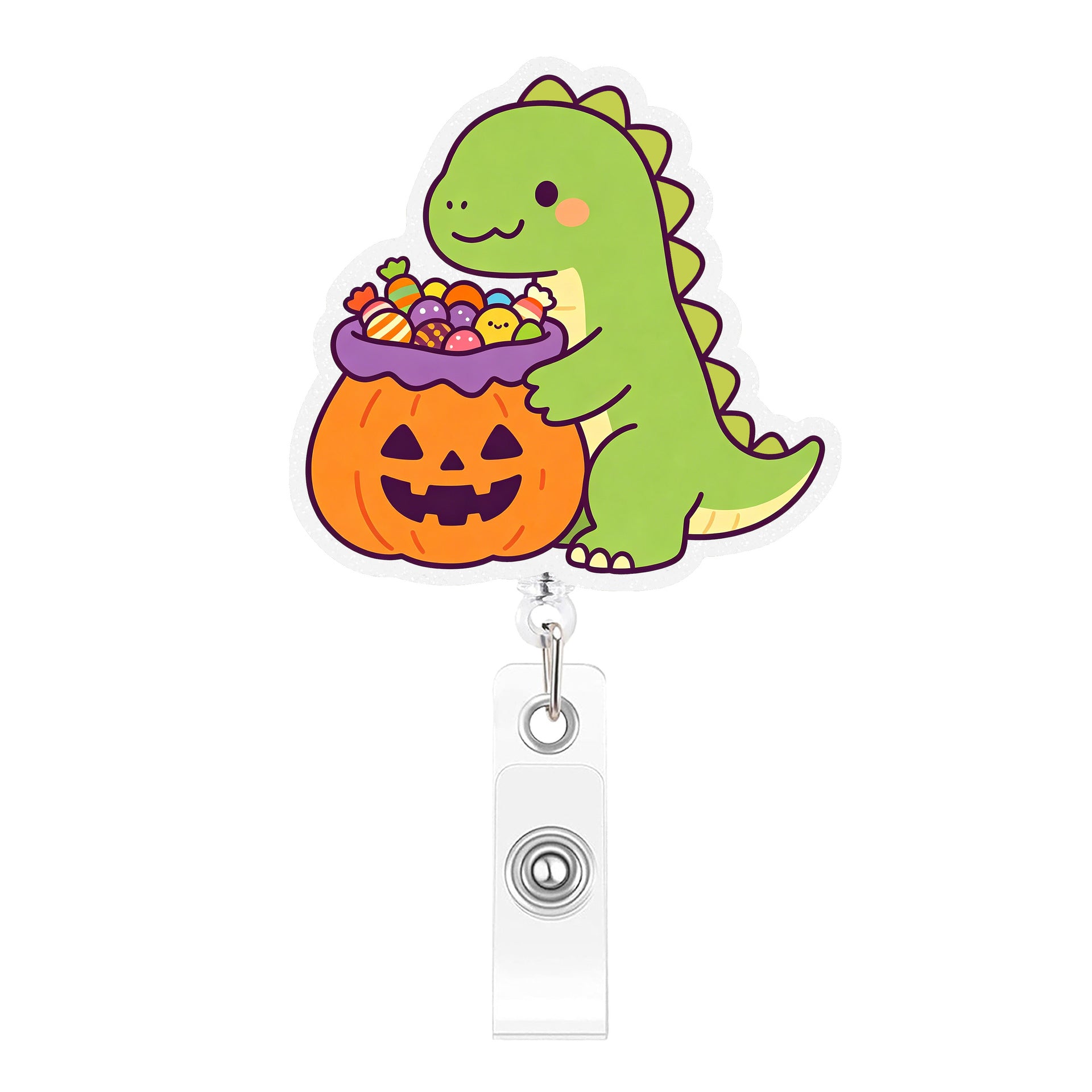 Wholesale Cartoon dinosaur -themed acrylic pull-tab retractable ID card holder pendant,  cute and creative office decoration.