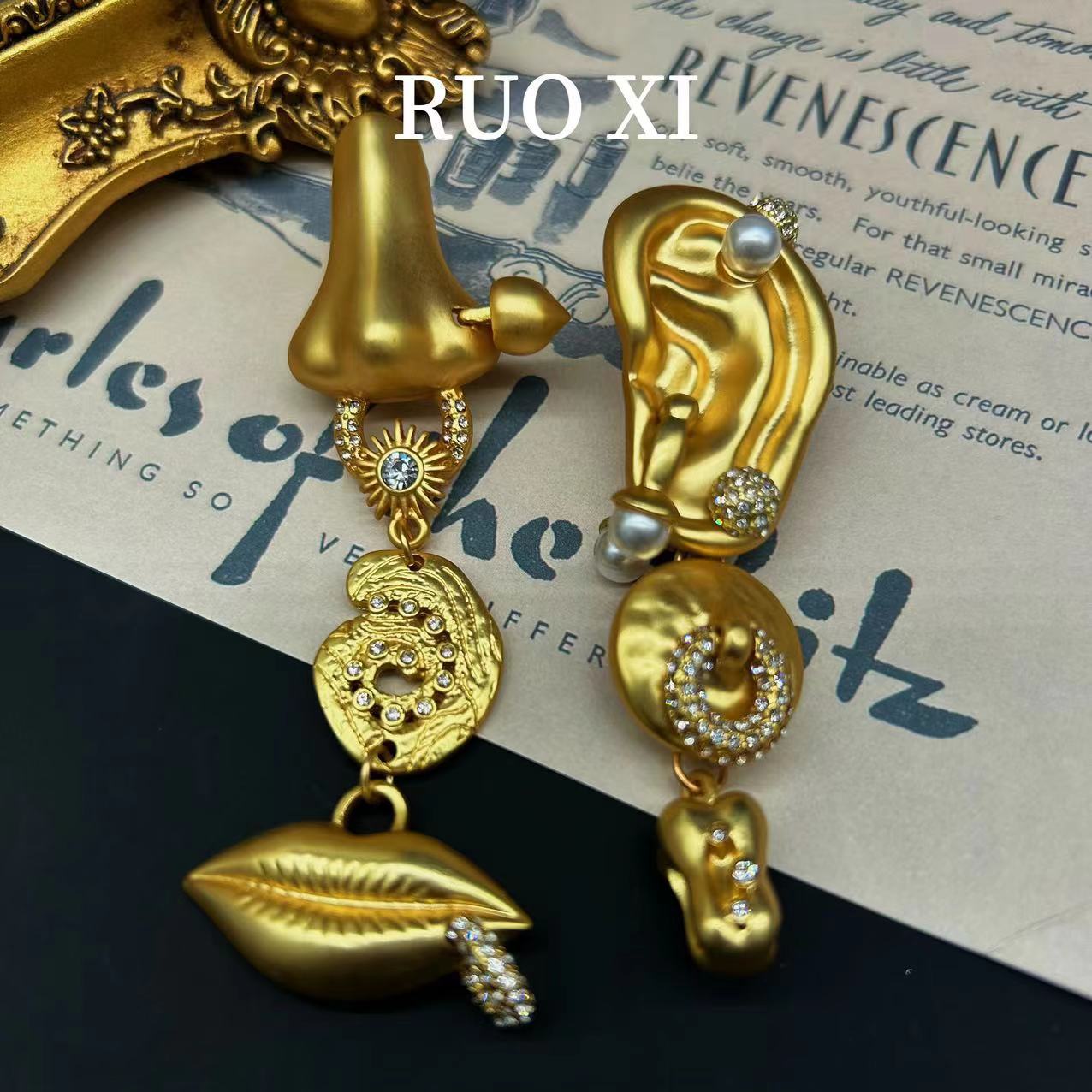 Wholesale Vintage Nose Mouth Ear Expression Earrings