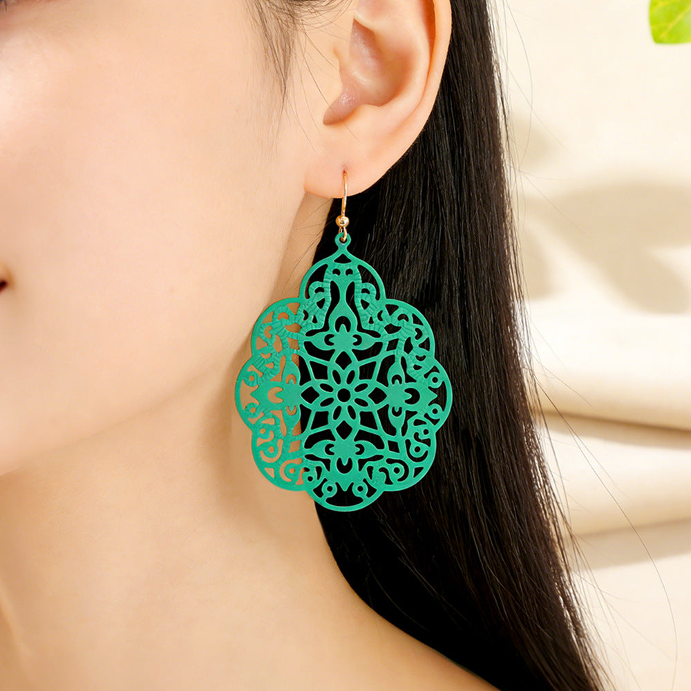 Wholesale Bohemian Style Iron Spray Paint Earrings,  Geometric Hollow Design,  Boutique Jewelry Accessory