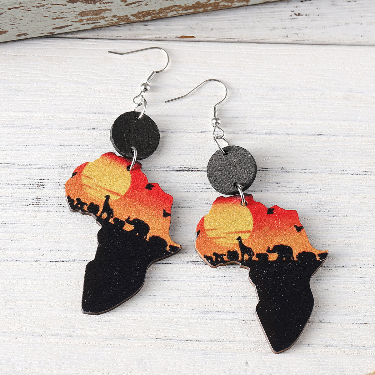 Wholesale Juneteenth African savannah map stitching pendant earrings