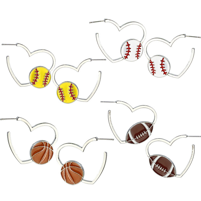 Wholesale 2 Pairs/pack Metal Rugby Sports Theme Basketball Football Softball Alloy Heart Earrings ACC-ES-HY159