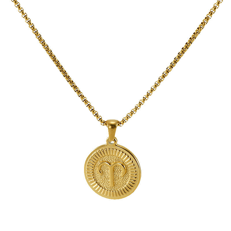 Wholesale Zodiac Necklace 18K Pendant Clavicle Chain Stainless Steel Choker Necklace Constellation Necklace ACC-NE-ZhongYao001