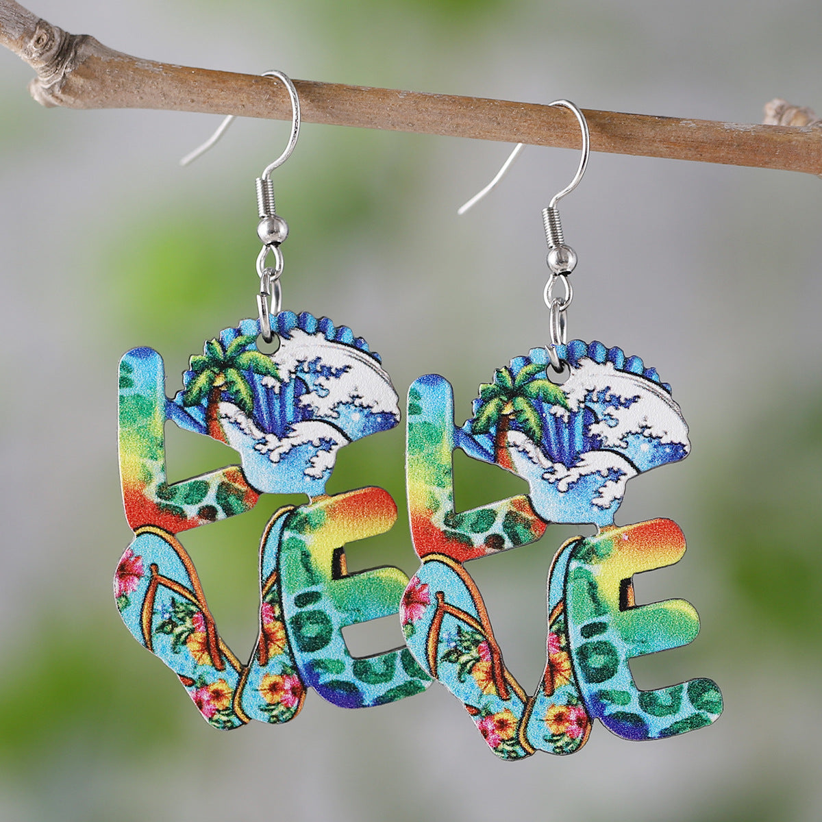 Wholesale colorful flip flops palm tree flowers LOVE pendant earrings