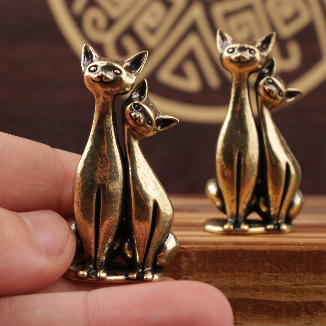 Wholesale Brass Couple Cat Figurine,  Chinese Style Home Office Decor,  Resale