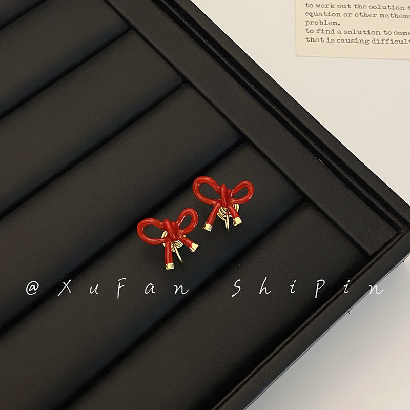 Wholesale Vintage Red Bow Ear Clip Earrings