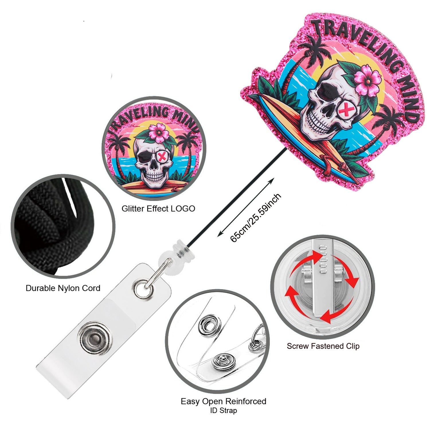 Wholesale  Badge Reel with Retractable Clip,  Acrylic ID Badge Holder with Crocodile Clip,  Boutique Gift Accessory