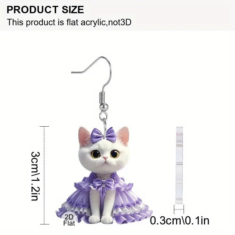 Wholesale Purple Dress White Cat Acrylic Earrings