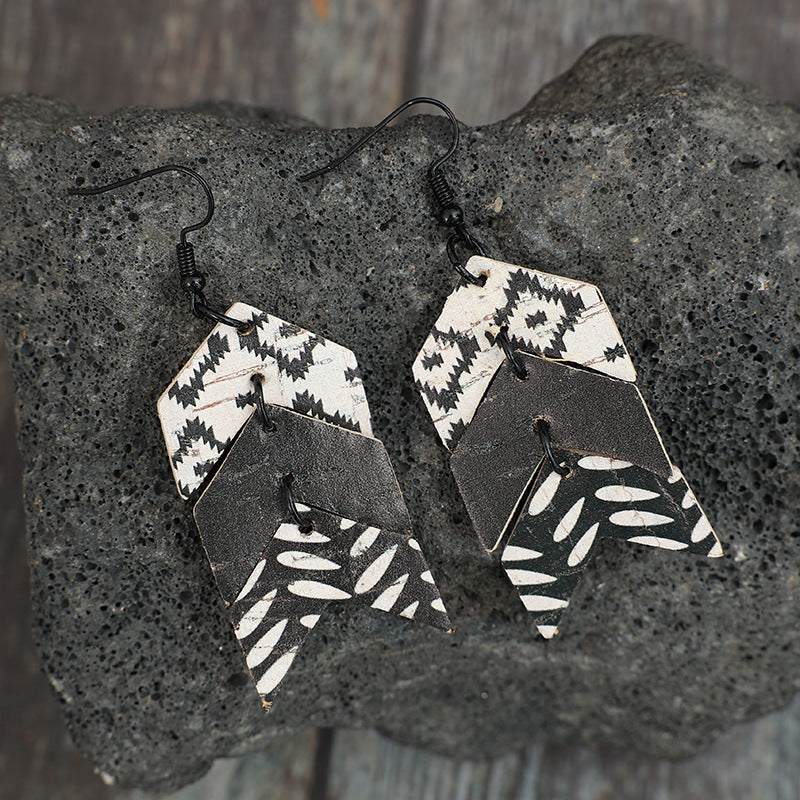 Wholesale  Western Style Fishtail Multi-Layer Splicing Multi-Color Wooden Earrings Retro Style Earrings