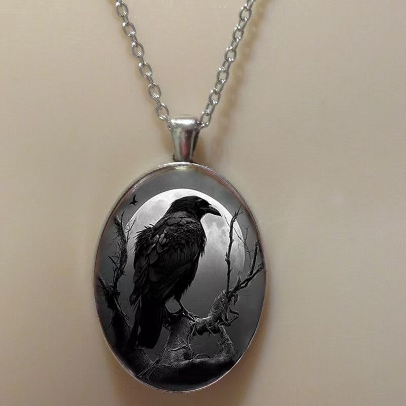 Wholesale Oval Crow Witch Pendant Necklace Alloy Fashion Jewelry Gift for Everyday Wear