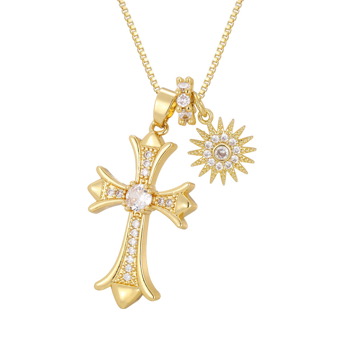 Wholesale Trendy Cross Pendant Necklace Copper Gold Plated Zircon Stones Fashion Accessory Gift