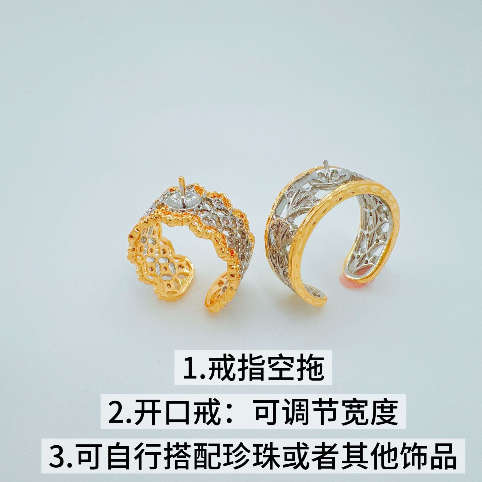 Wholesale Italian Lace Edge Design Ring Mount Gold Plated Copper DIY Jewelry Accessory for Everyday Wear