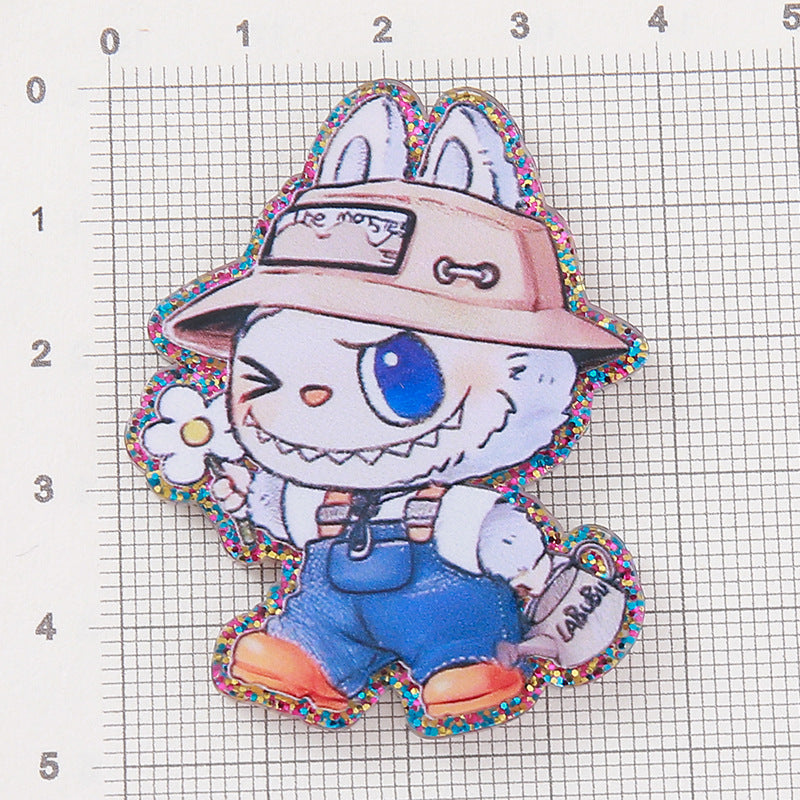 Wholesale 10pcs DIY Flatback Cartoon Acrylic Flatback Badge Reels Retractable Keychain DIY Accessories