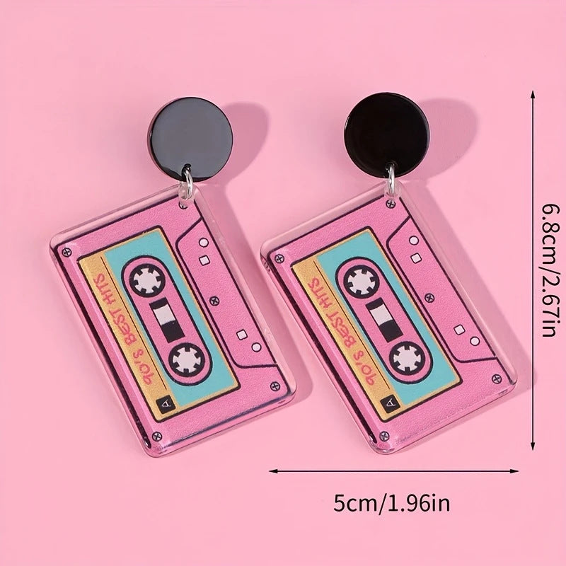Wholesale Vintage Tape Pink Flat Acrylic Earrings