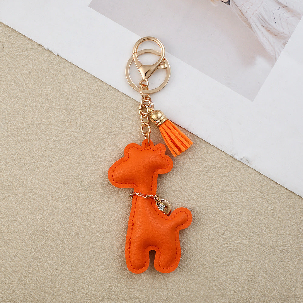 Wholesale Giraffe PU Leather Keychain Cute Fashion Bag Charm Car Key Accessory Gift Boutique