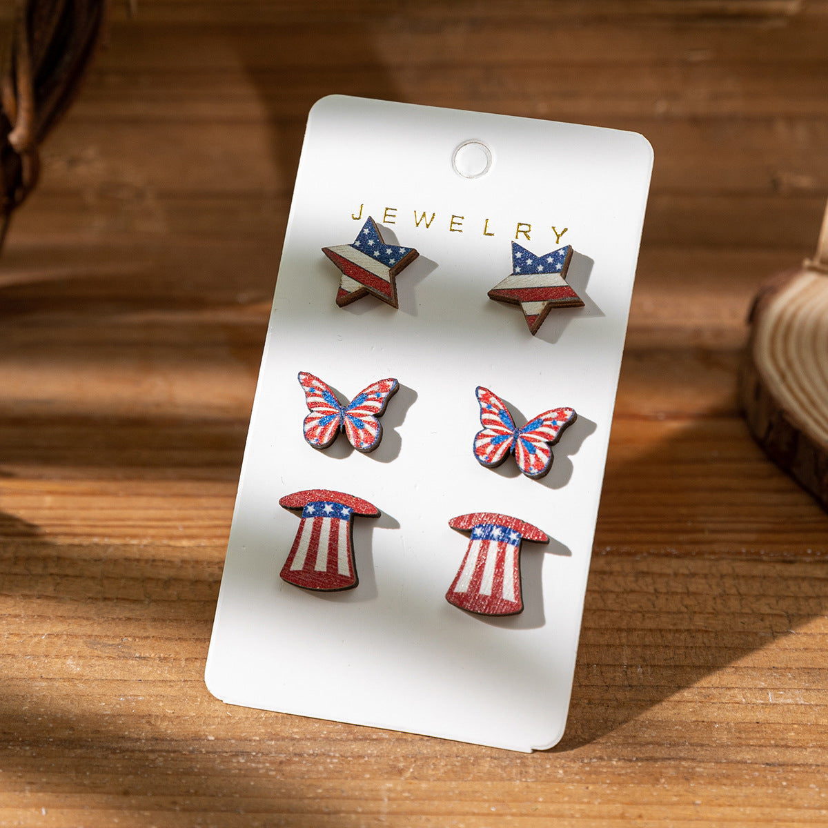 Wholesale Independence Day Painted Wooden Earrings