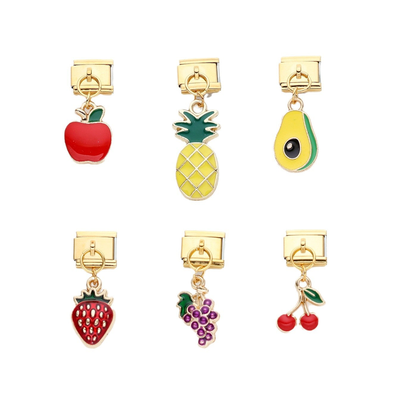 Wholesale 10pcs Italian Charm Bracelet 9mm DIY Splicing Cute Fruit Pendant Stainless Steel Composable Bracelet