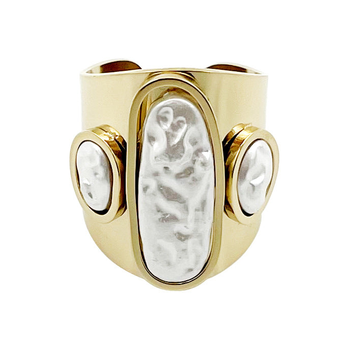 Wholesale Stainless Steel Wide Face Ring Electroplated Real Gold Shaped Open Ring