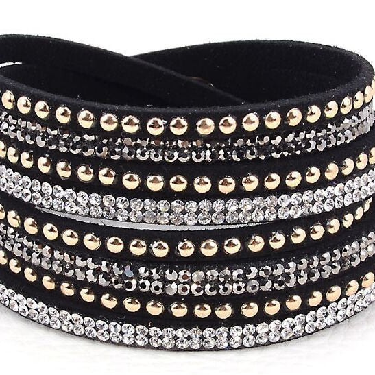 Wholesale Leather and velvet double cross bracelet with rhinestones