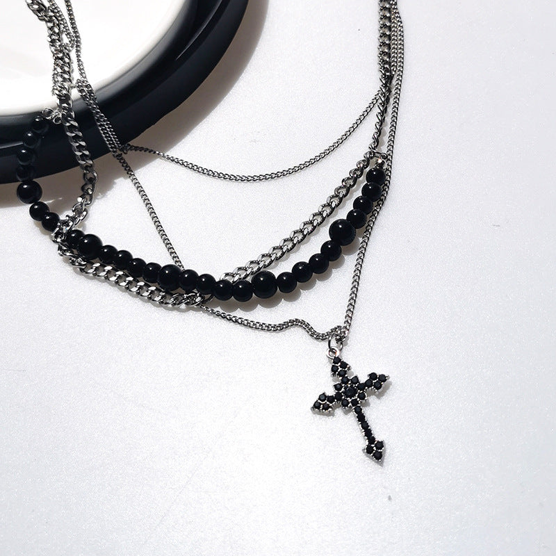 Wholesale Titanium Steel Stacked Gothic Cross Multi-Layer Necklace