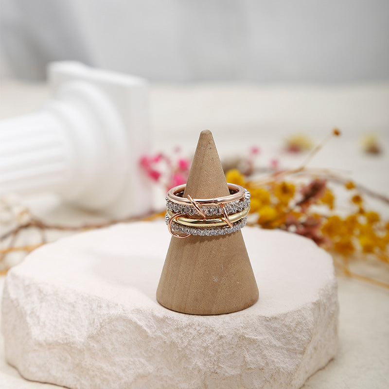 Wholesale Copper Ring Interlocking Full Diamond Zircon Three-Ring