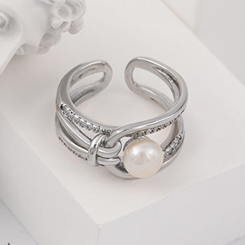 Wholesale S925 Silver Pearl Hollow Adjustable Ring