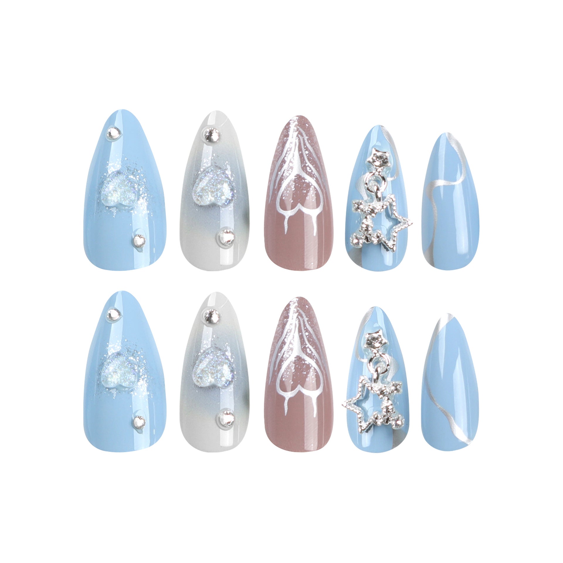 Wholesale 24 Pieces/box Blue Star Heart Press-on Nails Kits Nail Stickers ACC-NS-LeFan073