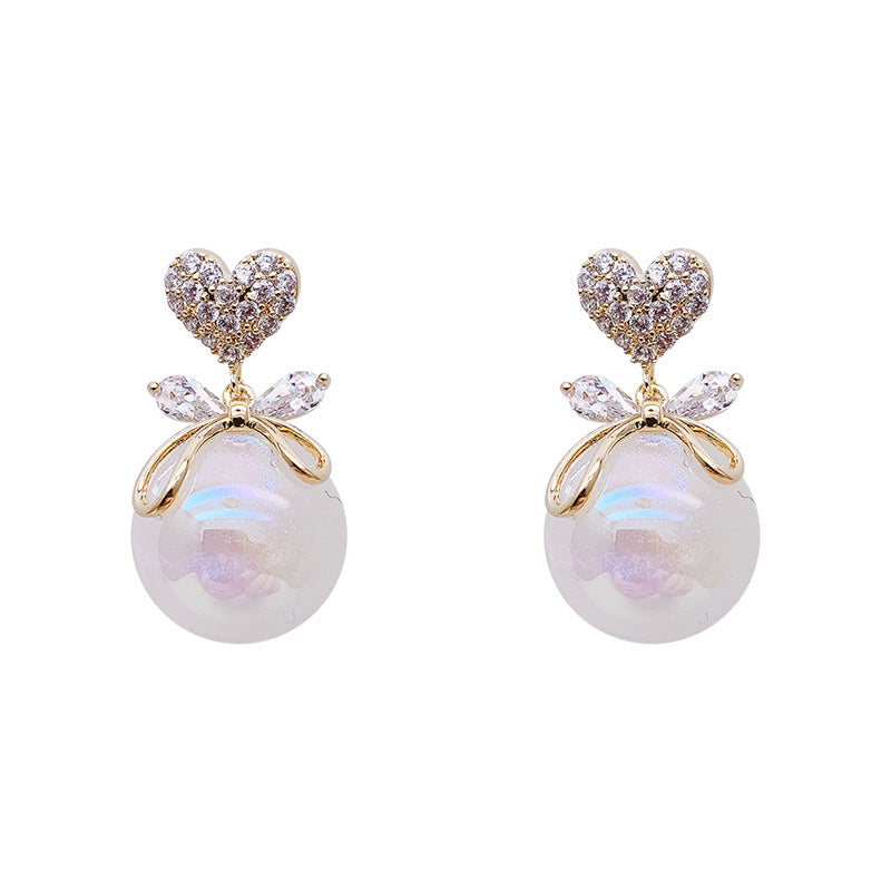 Wholesale S925 silver needle mermaid heart pearl earrings