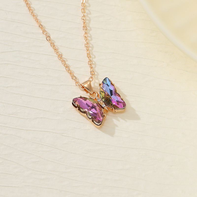 Wholesale Colorful Inlaid 3-piece Earrings Necklace Ring Butterfly Diamond Necklace ACC-RS-YunJin003