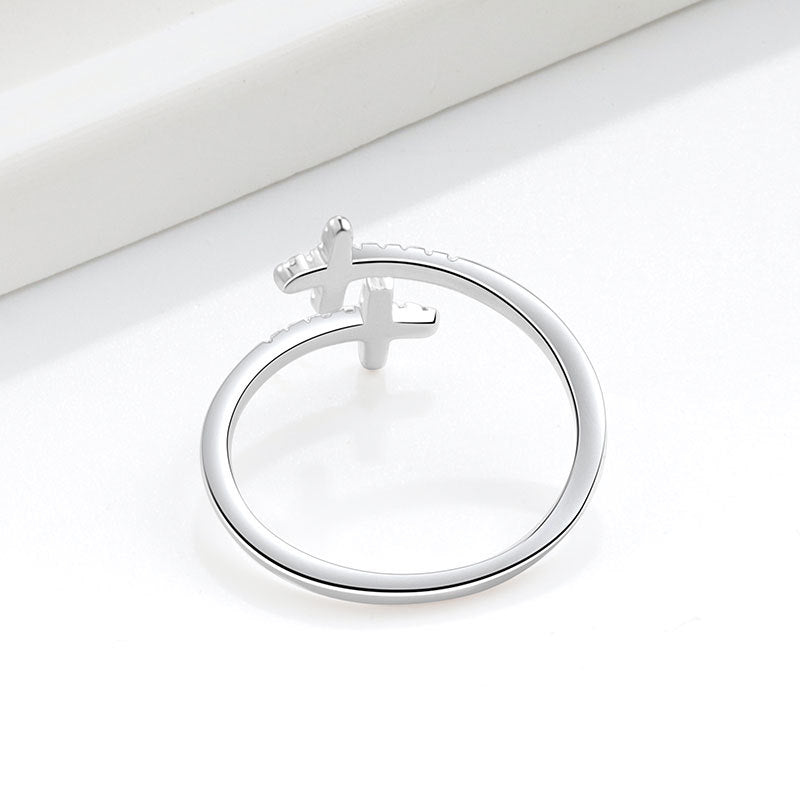 Wholesale s925 sterling silver cross open zircon ring