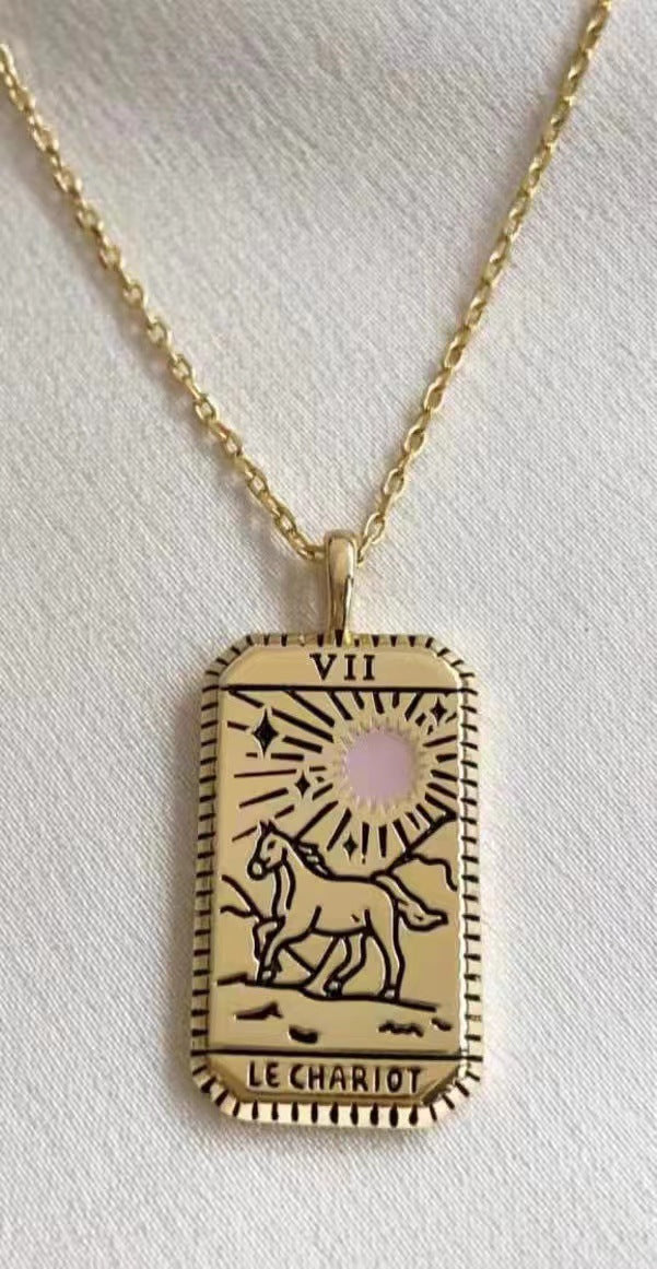 Wholesale  Tarot Pendant Necklace Retro Ethnic Commemorative Painting Oil Pendant