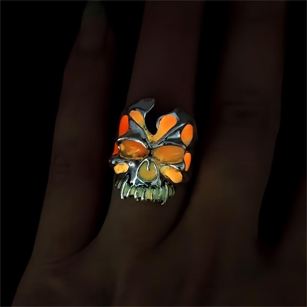 Wholesale Vintage  Alloy Ghost Rider Luminous Skull Men' s Ring