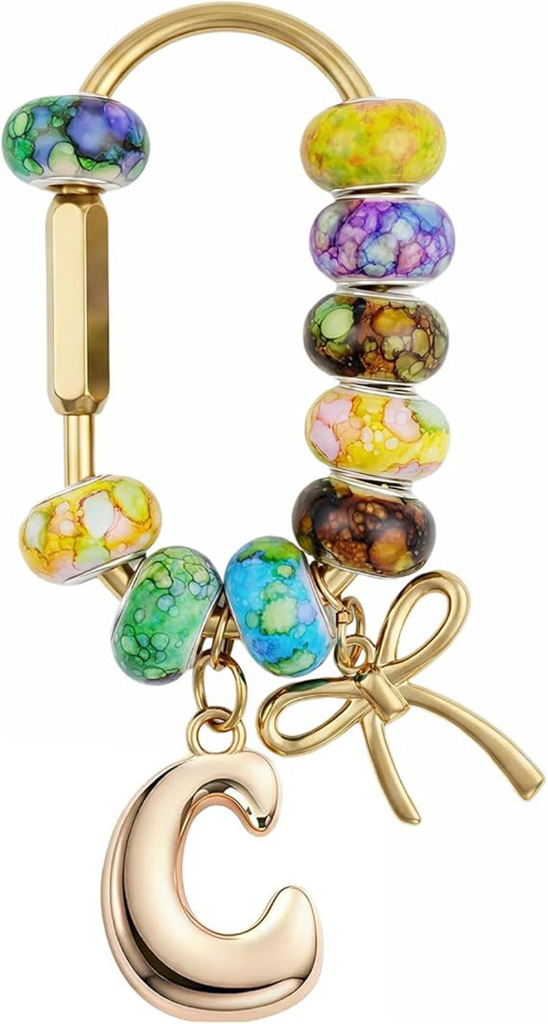 Wholesale Acrylic Colorful Beaded Letter Keychain Cute Bag Charm And Phone Pendant Trendy Car Key Accessory Boutique Resale Gift