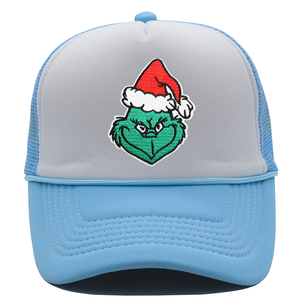 Wholesale Christmas green hair monster embroidered label grid baseball cap