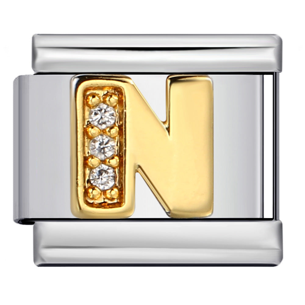 Wholesale  Italian module  stainless steel with diamond letters DIY bracelet