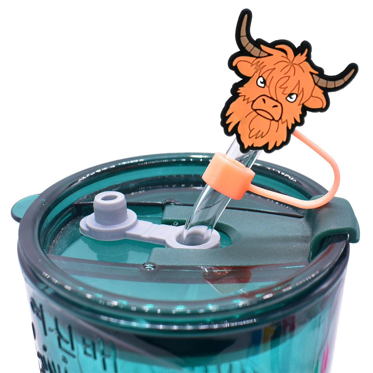 Wholesale Random 100pcs Cartoon West Highland Cattle 10mm Straw Tube Cap ACC-SCR-RYY064