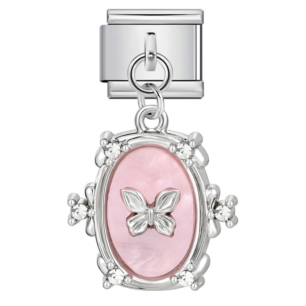 Wholesale Italian Charm Bracelet 9mm DIY Oval pendant butterfly  Creative Stainless Steel Composable Bracelet