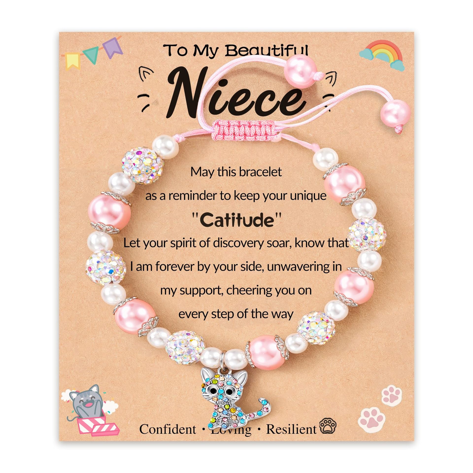 Wholesale Pink Bead Diamond Cat Pendant Bracelet