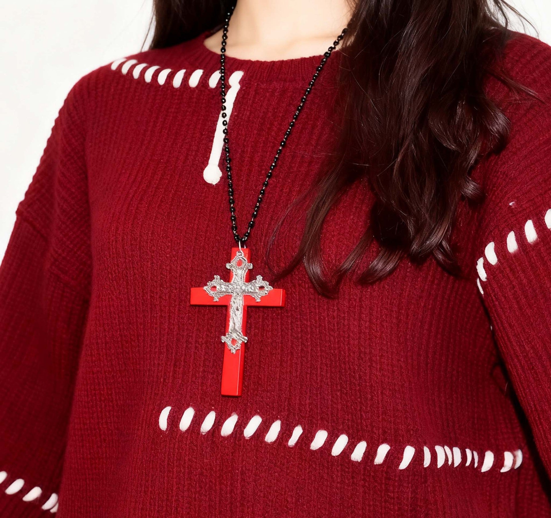 Wholesale Gothic Cross Pendant Necklace Y2K Punk Wooden Jewelry Accessory For Everyday Chic Boutique Resale