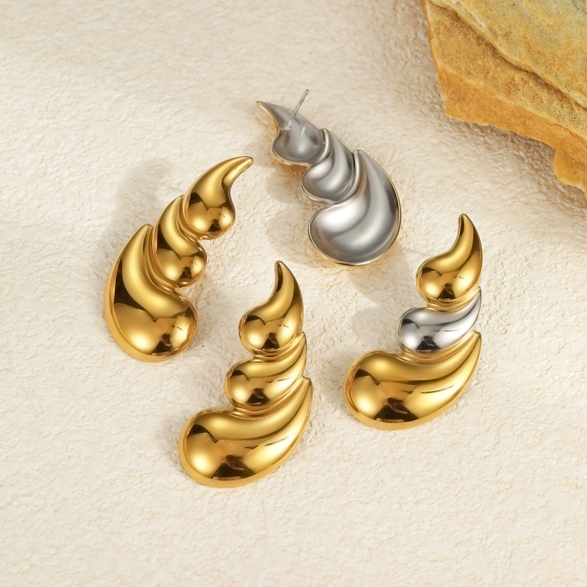 Wholesale Three-layer Water Drop Stainless Steel Earrings