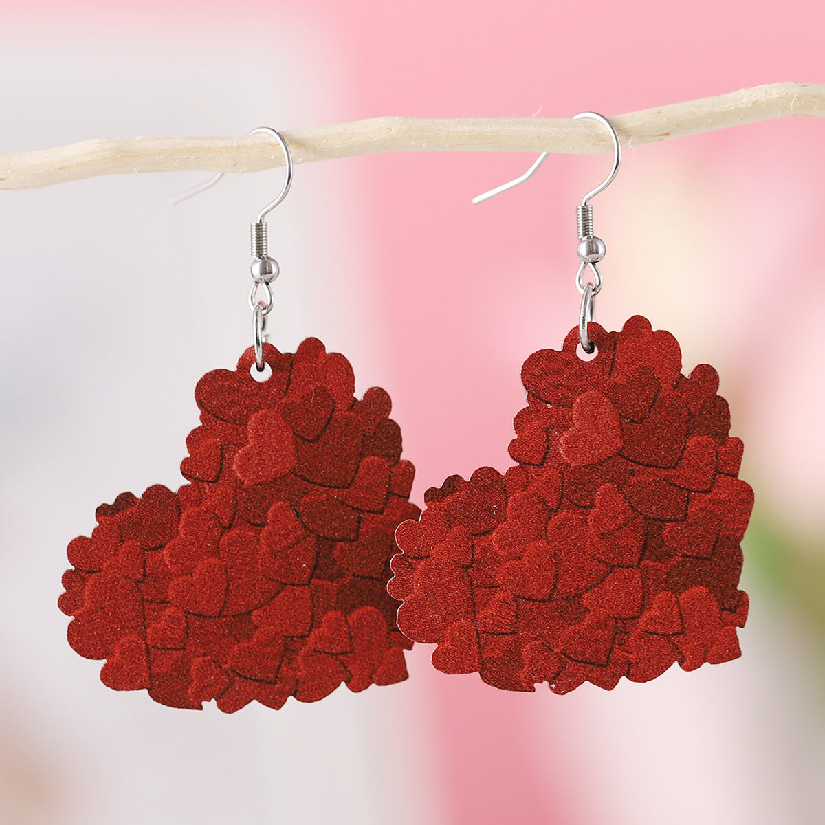Wholesale Valentine' s Day Wooden Heart Earrings