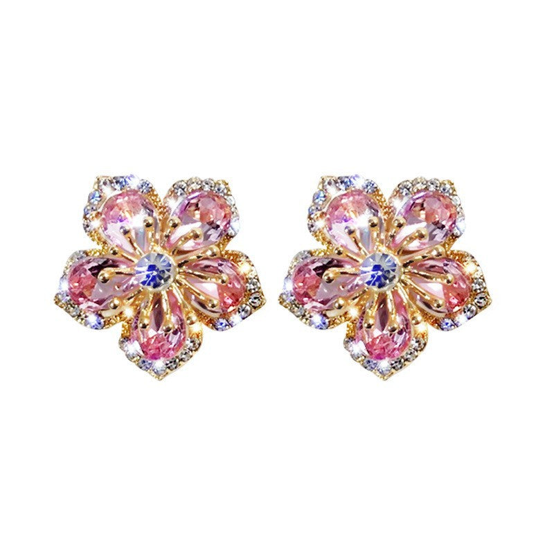 Wholesale colorful flower zircon earrings female creative full diamond petals  earrings