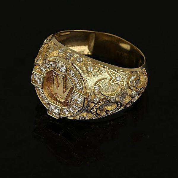 Wholesale Retro Carved Crown Ring for Men,  18K Gold Plated Copper Fashion Accessory